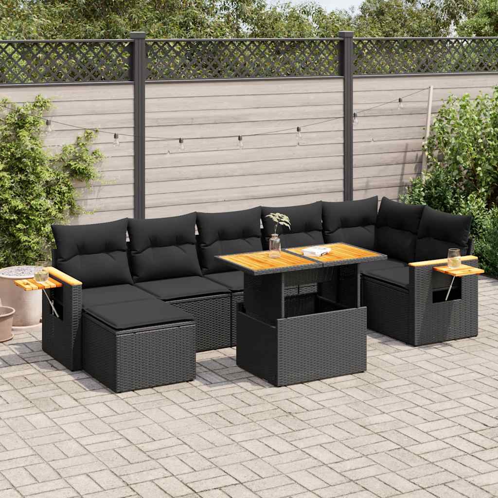 8-delige Loungeset met kussens poly rattan acacia zwart is nu te koop bij PeponiXL, paradijselijk wonen!