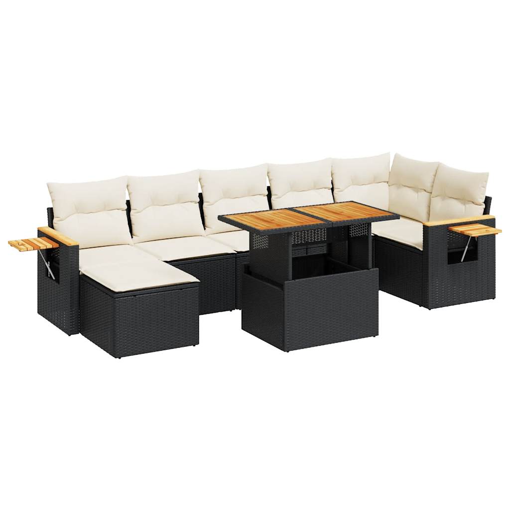 8-delige Loungeset met kussens poly rattan acacia zwart is nu te koop bij PeponiXL, paradijselijk wonen!