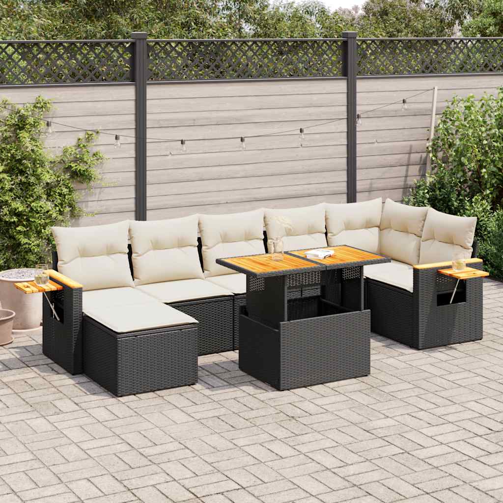 8-delige Loungeset met kussens poly rattan acacia zwart is nu te koop bij PeponiXL, paradijselijk wonen!