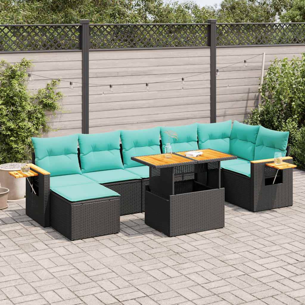 8-delige Loungeset met kussens poly rattan acacia grijs is nu te koop bij PeponiXL, paradijselijk wonen!