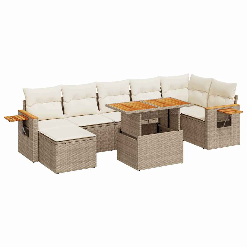 8-delige Loungeset met kussens poly rattan acacia beige is nu te koop bij PeponiXL, paradijselijk wonen!