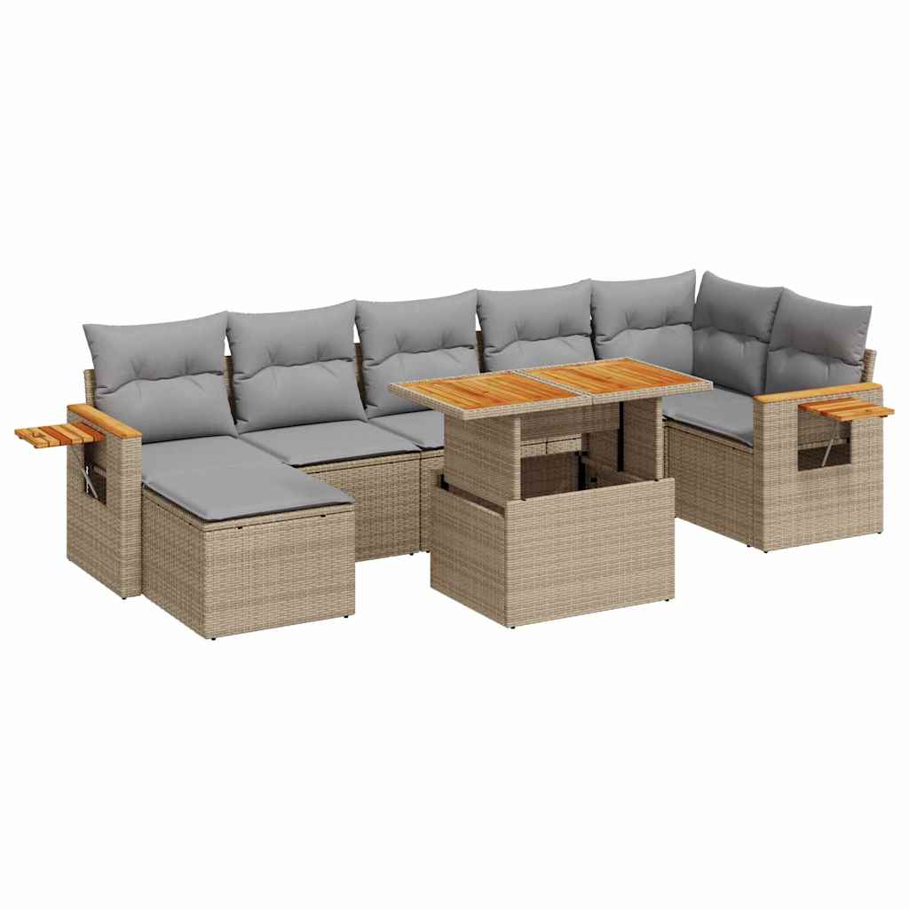 8-delige Loungeset met kussens poly rattan acacia beige is nu te koop bij PeponiXL, paradijselijk wonen!