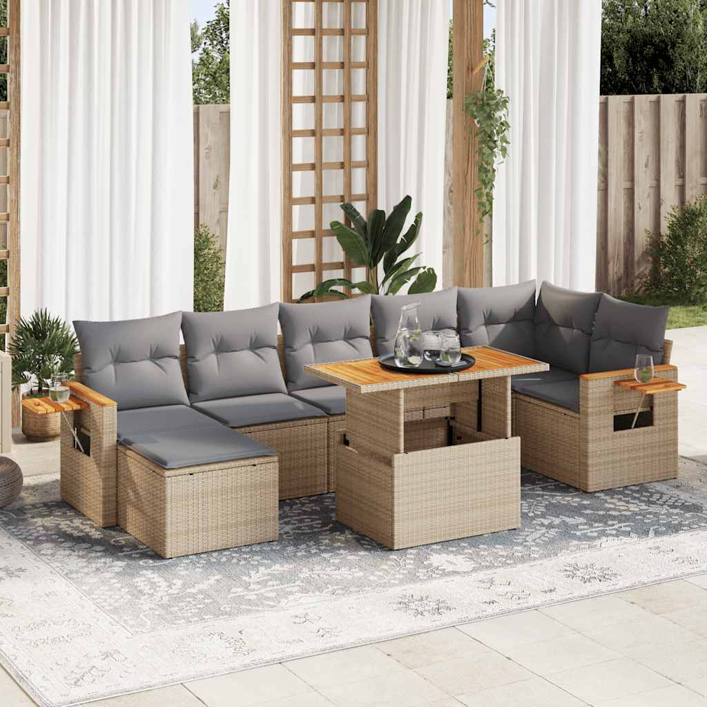 8-delige Loungeset met kussens poly rattan acacia beige is nu te koop bij PeponiXL, paradijselijk wonen!