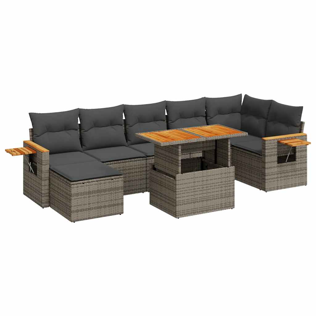 8-delige Loungeset met kussens poly rattan acacia grijs is nu te koop bij PeponiXL, paradijselijk wonen!