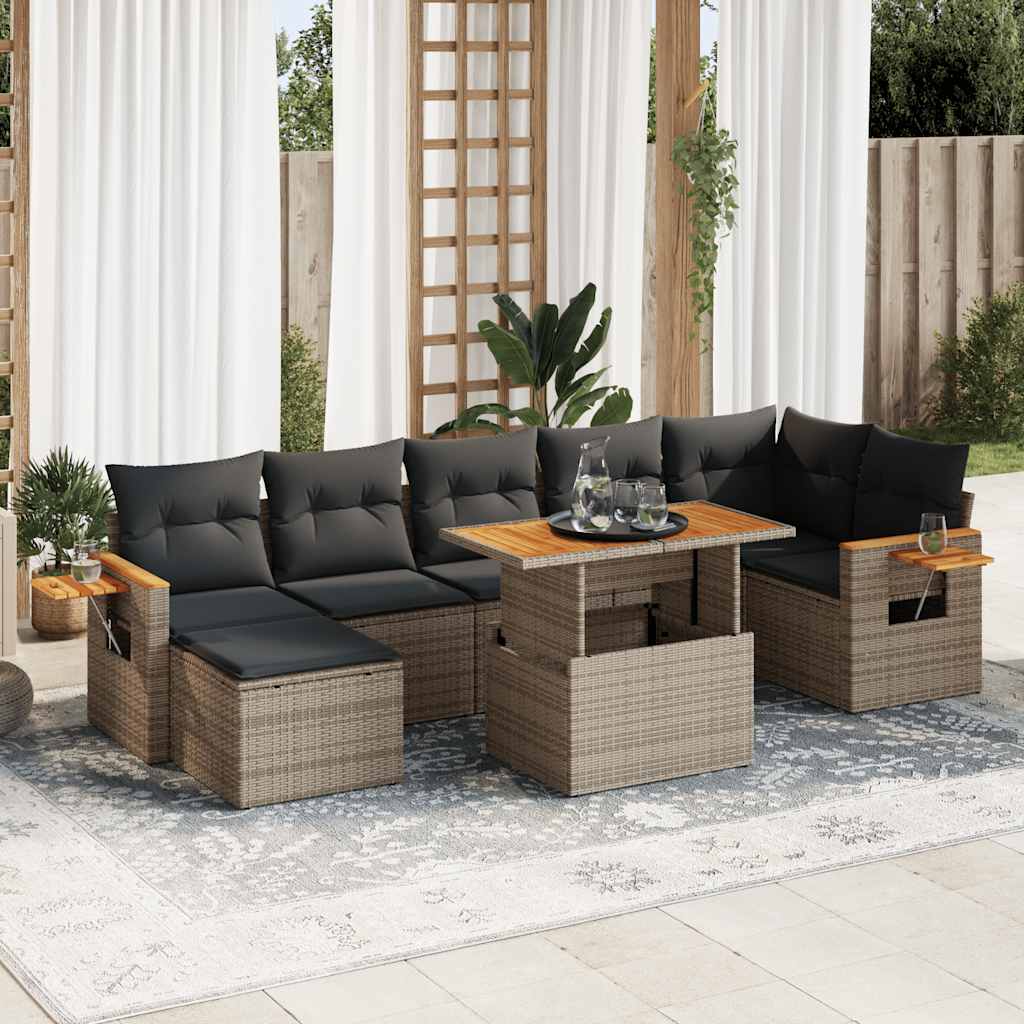 8-delige Loungeset met kussens poly rattan acacia grijs is nu te koop bij PeponiXL, paradijselijk wonen!
