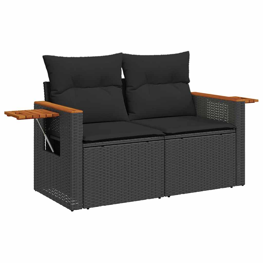 9-delige Loungeset met kussens poly rattan acacia zwart is nu te koop bij PeponiXL, paradijselijk wonen!