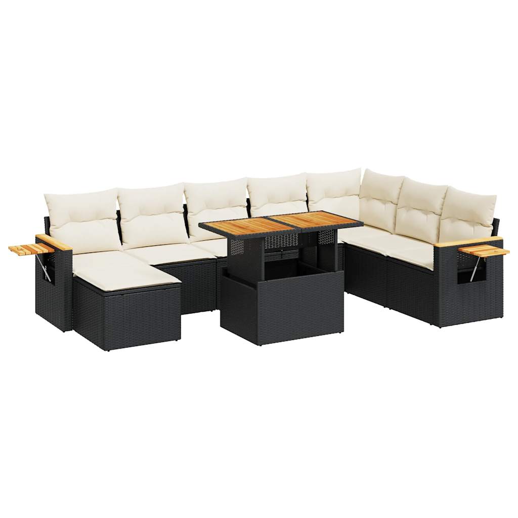 9-delige Loungeset met kussens poly rattan acacia zwart is nu te koop bij PeponiXL, paradijselijk wonen!