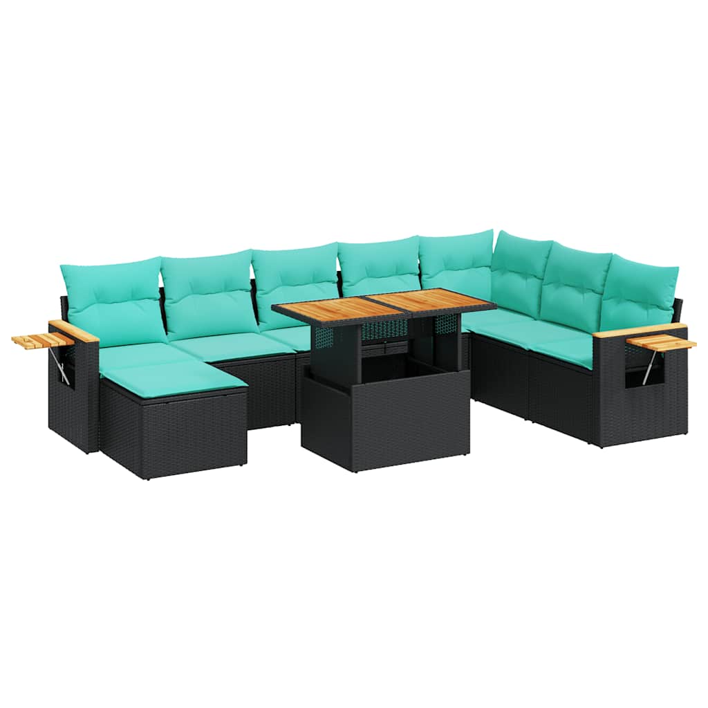 10-delige Loungeset met kussens poly rattan acacia zwart is nu te koop bij PeponiXL, paradijselijk wonen!