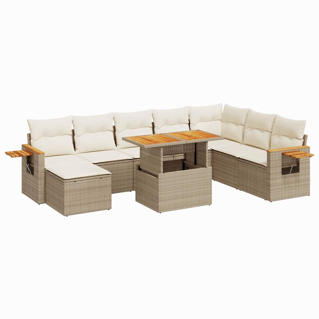 9-delige Loungeset met kussens poly rattan acacia beige is nu te koop bij PeponiXL, paradijselijk wonen!