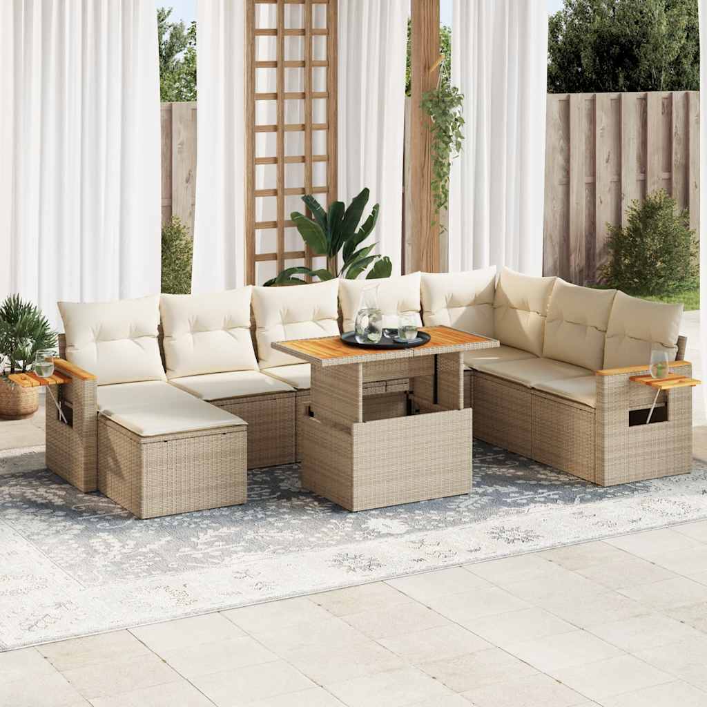 9-delige Loungeset met kussens poly rattan acacia beige is nu te koop bij PeponiXL, paradijselijk wonen!