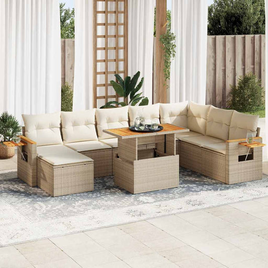 9-delige Loungeset met kussens poly rattan acacia beige is nu te koop bij PeponiXL, paradijselijk wonen!
