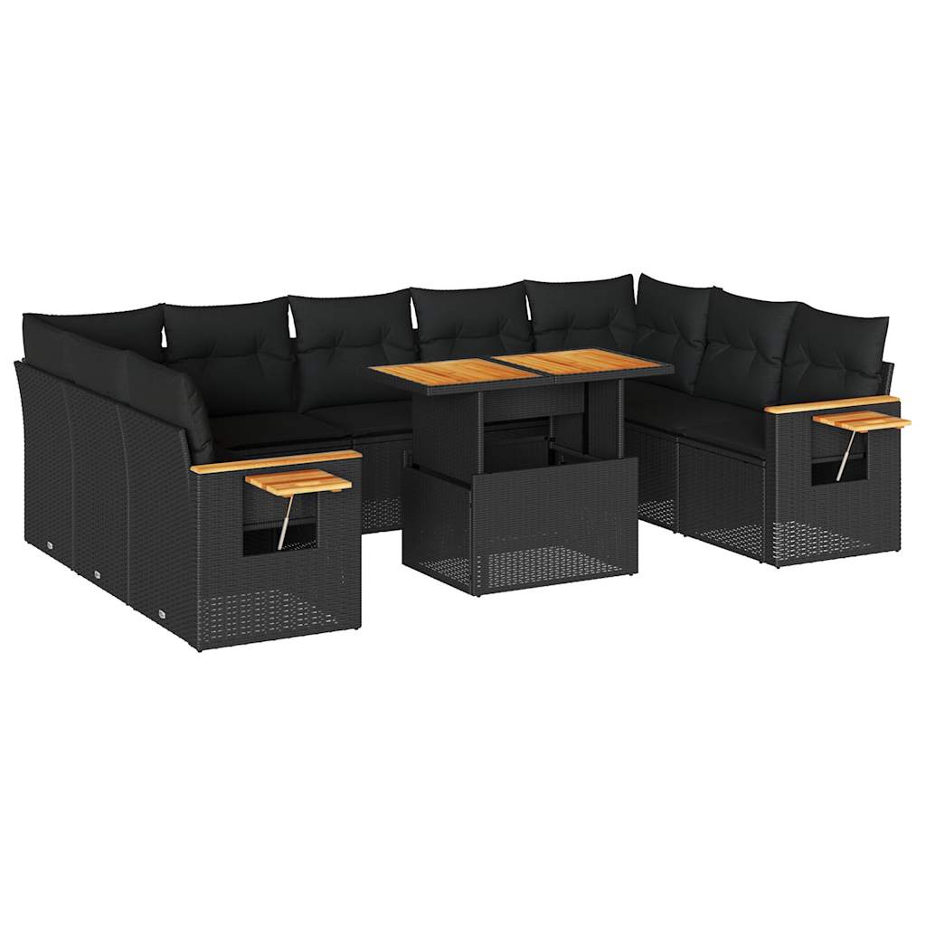 10-delige Loungeset met kussens poly rattan acacia zwart is nu te koop bij PeponiXL, paradijselijk wonen!