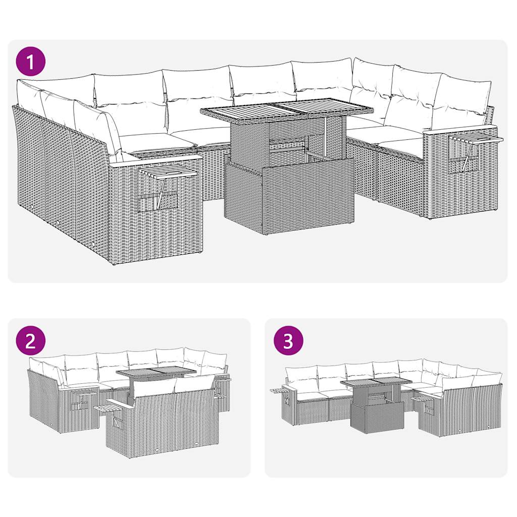 10-delige Loungeset met kussens poly rattan acacia zwart is nu te koop bij PeponiXL, paradijselijk wonen!