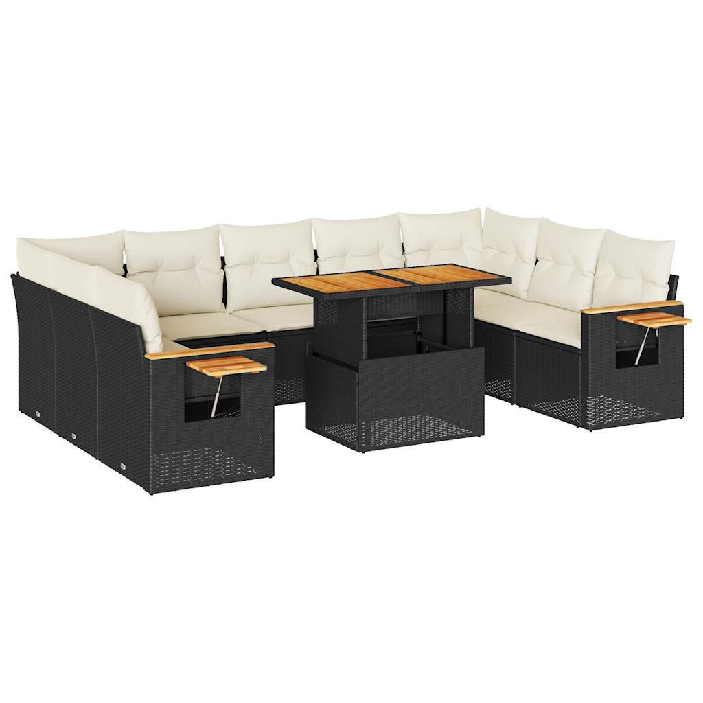 10-delige Loungeset met kussens poly rattan acacia zwart is nu te koop bij PeponiXL, paradijselijk wonen!