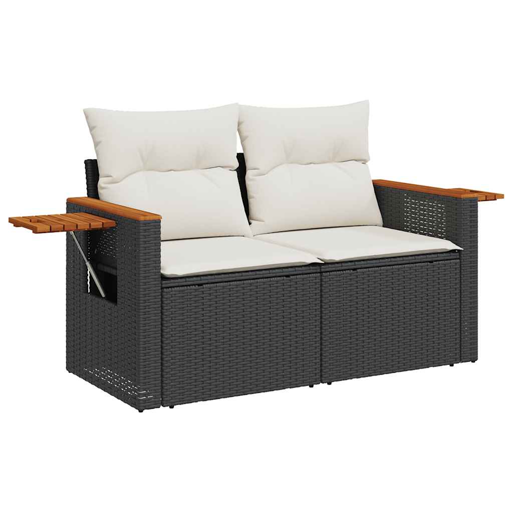 10-delige Loungeset met kussens poly rattan acacia zwart is nu te koop bij PeponiXL, paradijselijk wonen!