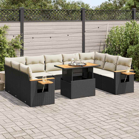 10-delige Loungeset met kussens poly rattan acacia zwart is nu te koop bij PeponiXL, paradijselijk wonen!