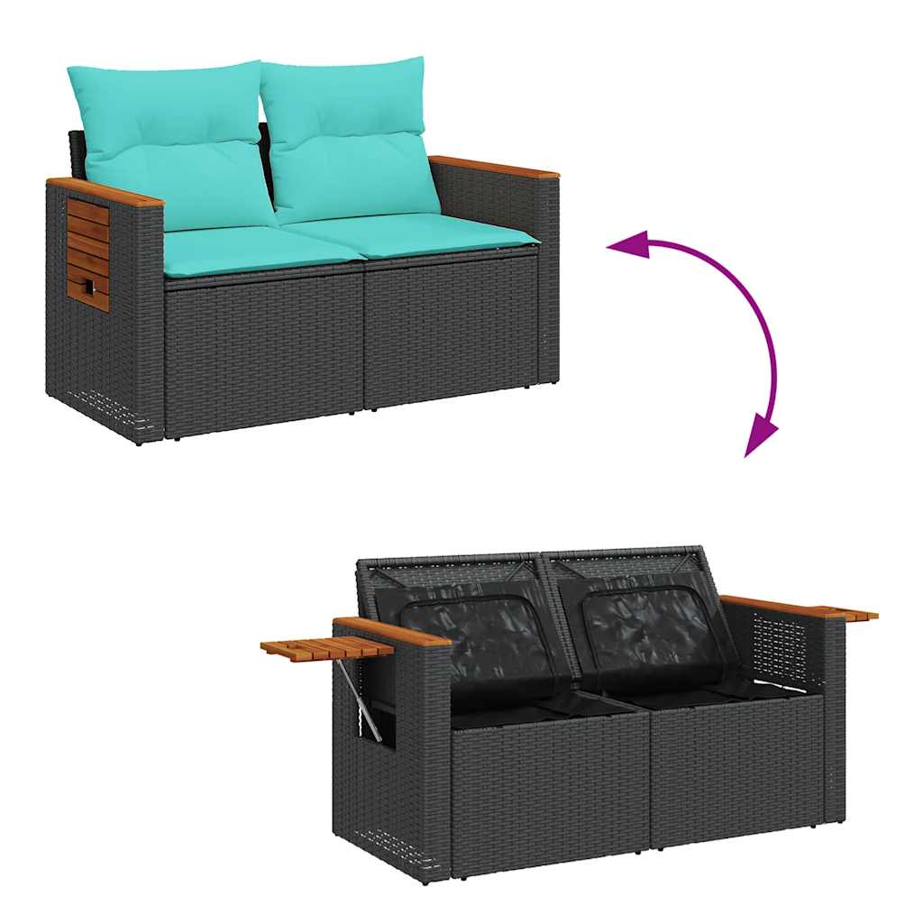 10-delige Loungeset met kussens poly rattan acacia zwart is nu te koop bij PeponiXL, paradijselijk wonen!