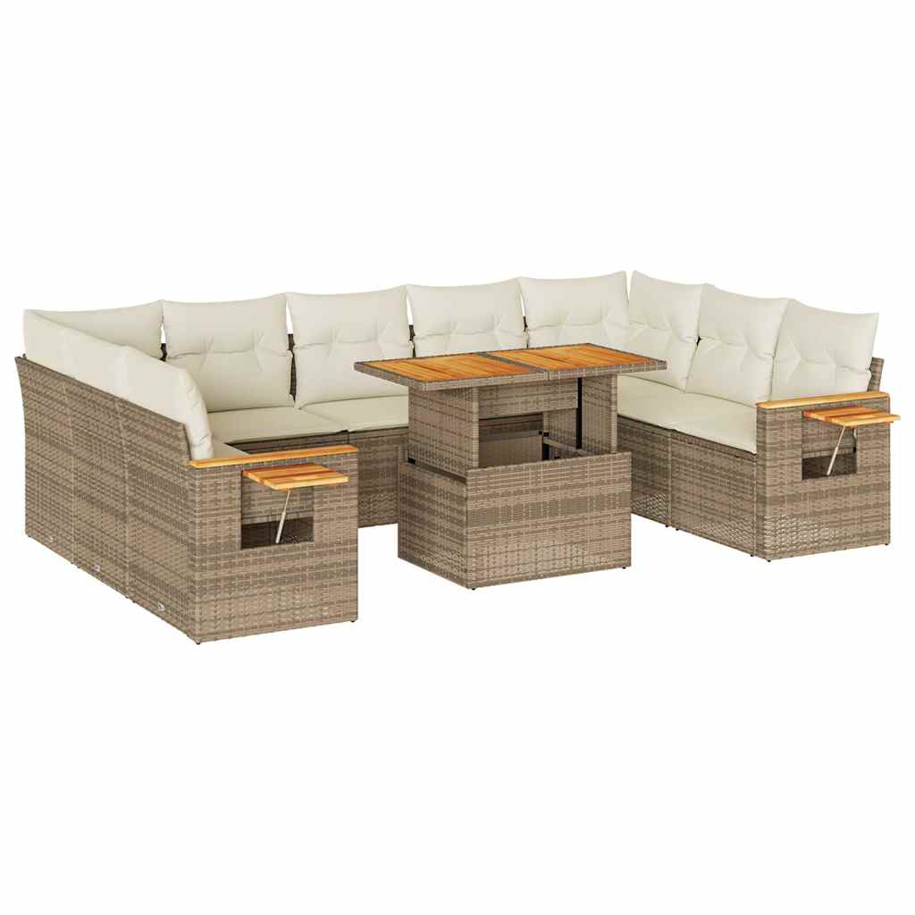 10-delige Loungeset met kussens poly rattan acacia beige is nu te koop bij PeponiXL, paradijselijk wonen!
