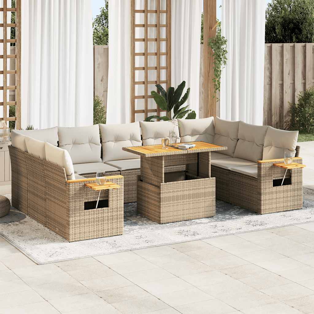 10-delige Loungeset met kussens poly rattan acacia beige is nu te koop bij PeponiXL, paradijselijk wonen!