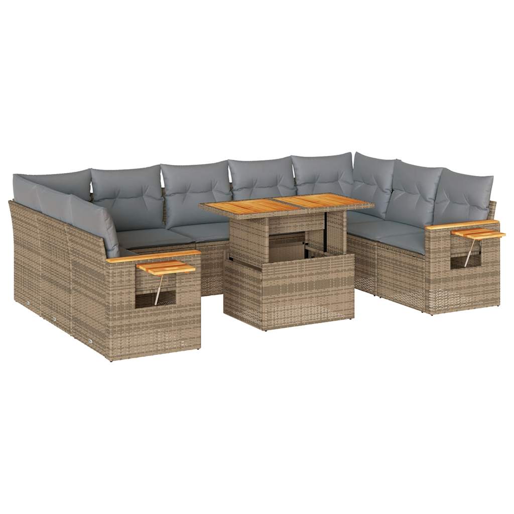 10-delige Loungeset met kussens poly rattan acacia beige is nu te koop bij PeponiXL, paradijselijk wonen!