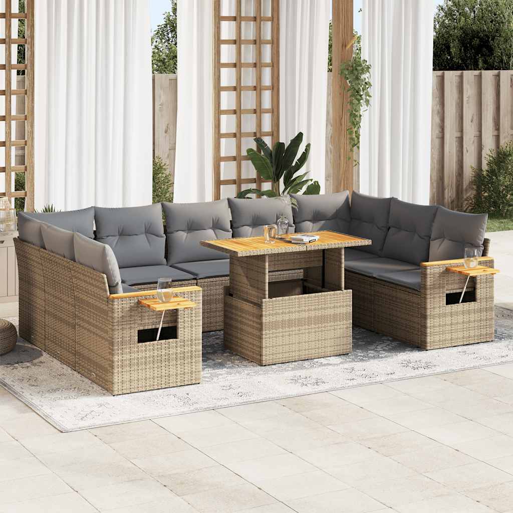 10-delige Loungeset met kussens poly rattan acacia beige is nu te koop bij PeponiXL, paradijselijk wonen!