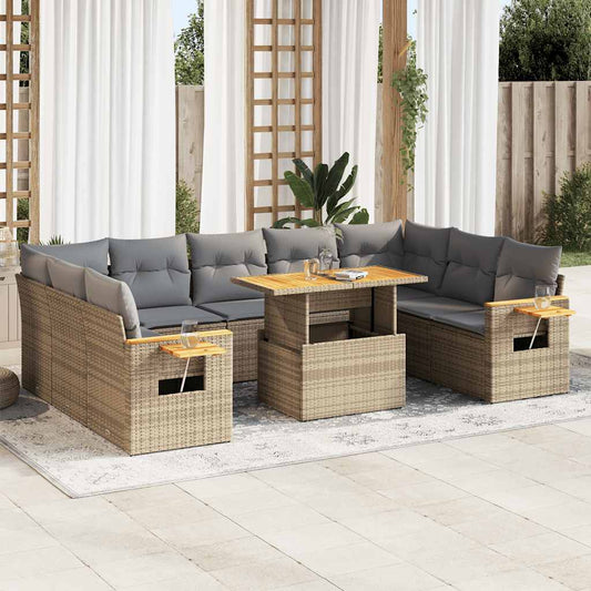 10-delige Loungeset met kussens poly rattan acacia beige is nu te koop bij PeponiXL, paradijselijk wonen!
