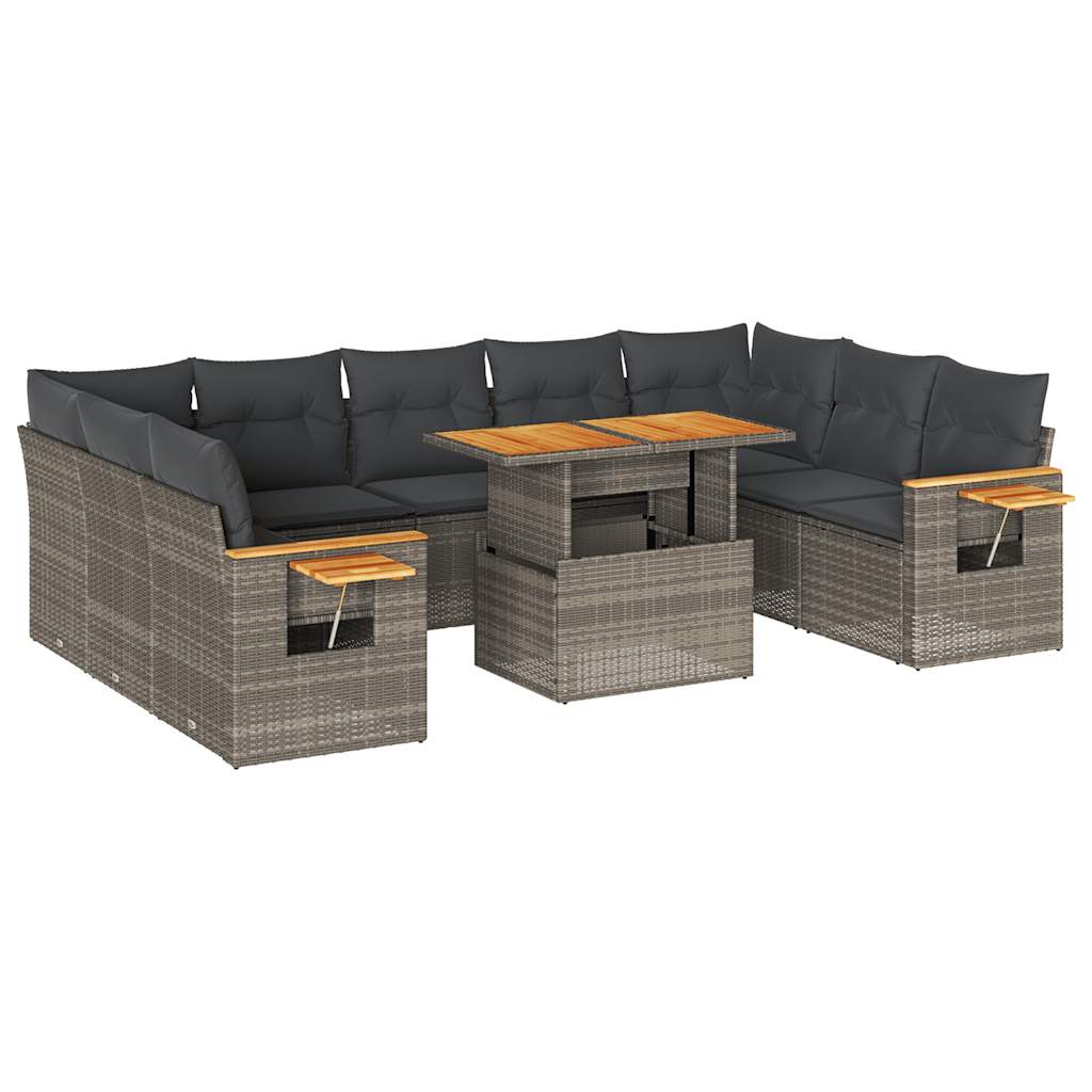 10-delige Loungeset met kussens poly rattan acacia grijs is nu te koop bij PeponiXL, paradijselijk wonen!