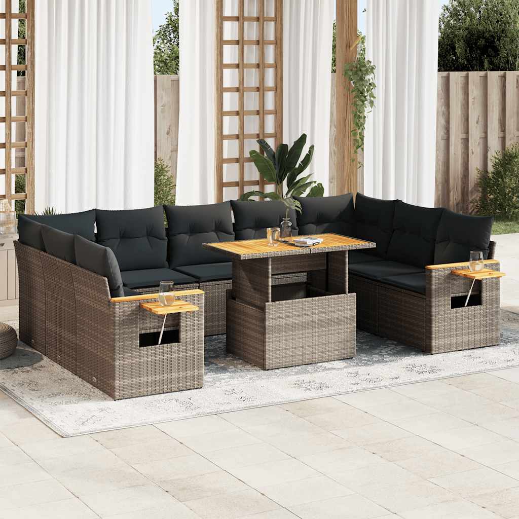 10-delige Loungeset met kussens poly rattan acacia grijs is nu te koop bij PeponiXL, paradijselijk wonen!