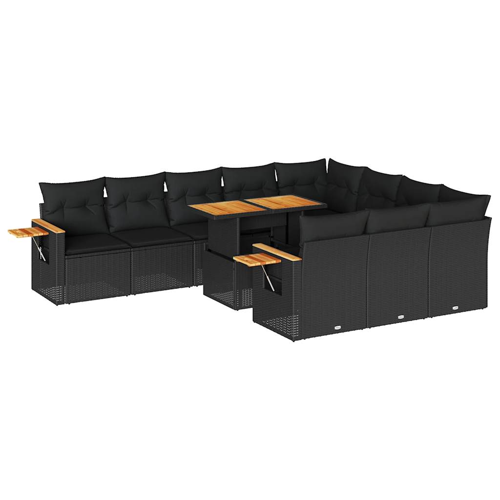 11-delige Loungeset met kussens poly rattan acacia zwart is nu te koop bij PeponiXL, paradijselijk wonen!