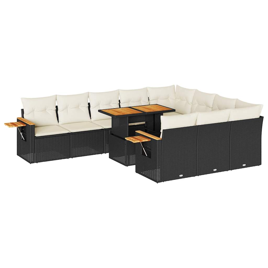 11-delige Loungeset met kussens poly rattan acacia zwart is nu te koop bij PeponiXL, paradijselijk wonen!
