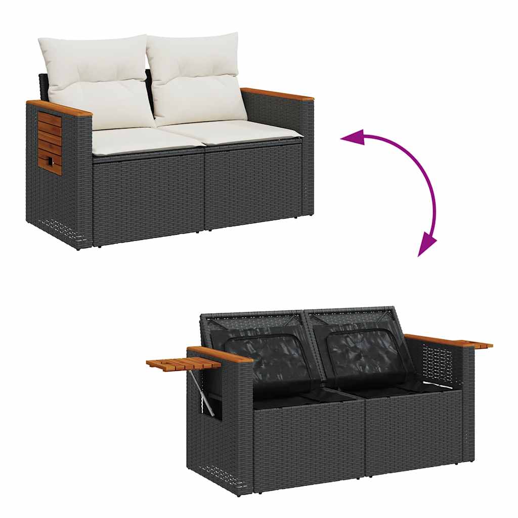 11-delige Loungeset met kussens poly rattan acacia zwart is nu te koop bij PeponiXL, paradijselijk wonen!
