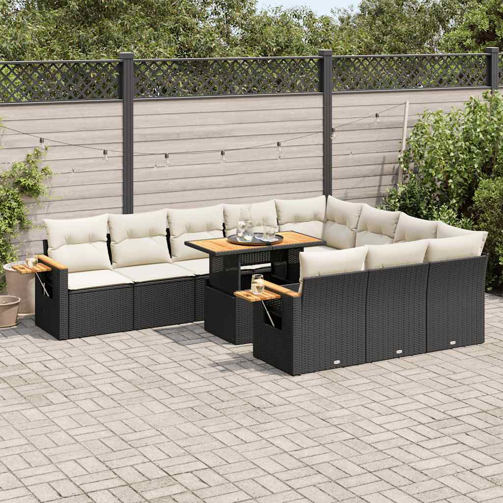 11-delige Loungeset met kussens poly rattan acacia zwart is nu te koop bij PeponiXL, paradijselijk wonen!