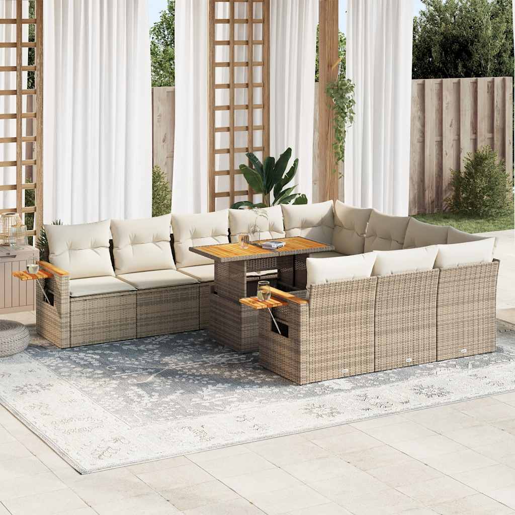11-delige Tuinset met kussens poly rattan acacia beige is nu te koop bij PeponiXL, paradijselijk wonen!