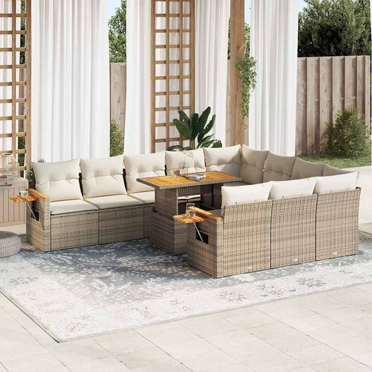 11-delige Tuinset met kussens poly rattan acacia beige is nu te koop bij PeponiXL, paradijselijk wonen!