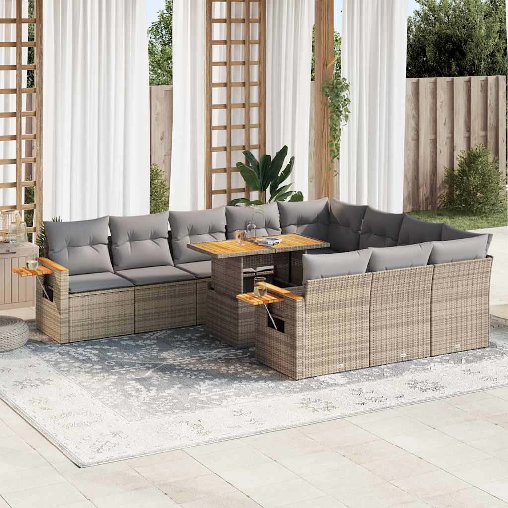 11-delige Tuinset met kussens poly rattan acacia beige is nu te koop bij PeponiXL, paradijselijk wonen!