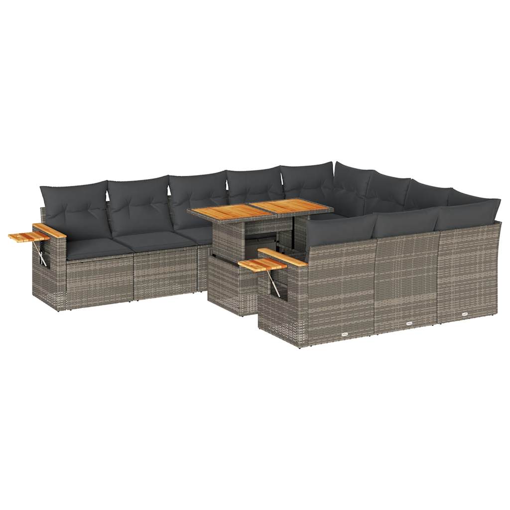 11-delige Loungeset met kussens poly rattan acacia grijs is nu te koop bij PeponiXL, paradijselijk wonen!