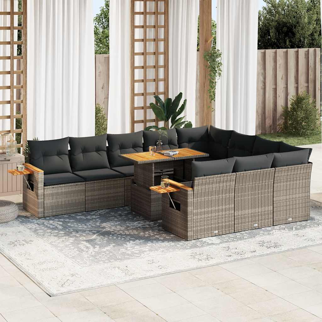 11-delige Loungeset met kussens poly rattan acacia grijs is nu te koop bij PeponiXL, paradijselijk wonen!