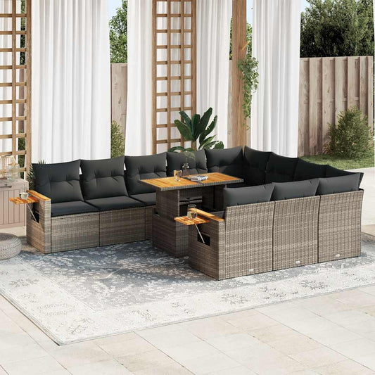 11-delige Loungeset met kussens poly rattan acacia grijs is nu te koop bij PeponiXL, paradijselijk wonen!