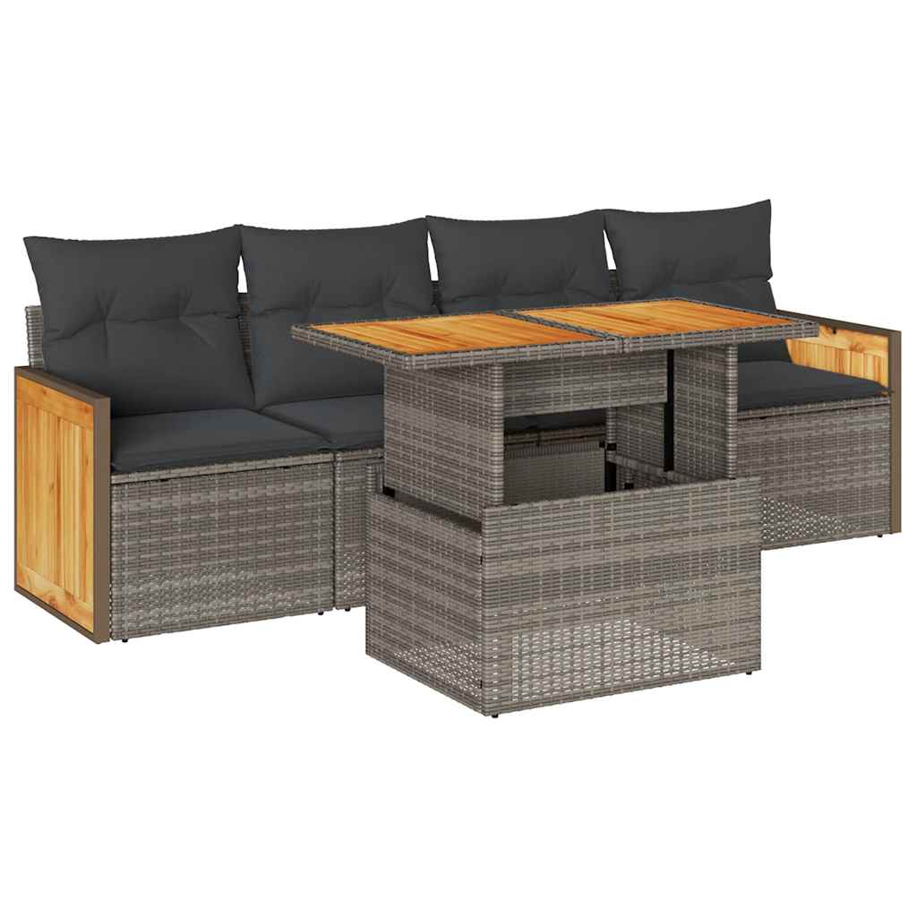 5-delige Loungeset met kussens poly rattan acacia grijs is nu te koop bij PeponiXL, paradijselijk wonen!