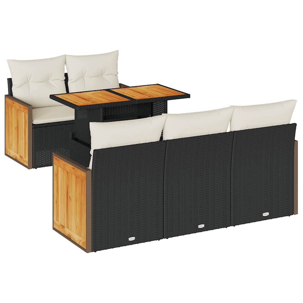 6-delige Loungeset met kussens poly rattan acacia zwart is nu te koop bij PeponiXL, paradijselijk wonen!