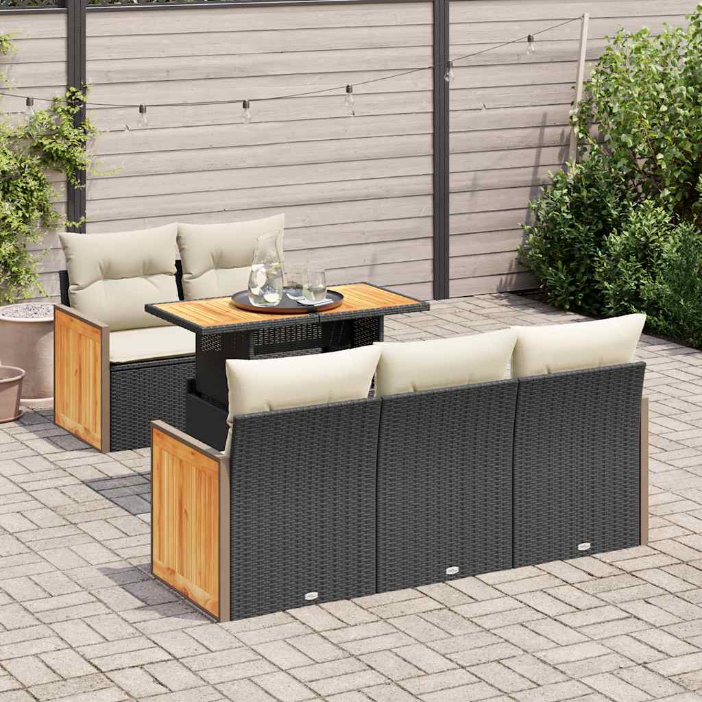 6-delige Loungeset met kussens poly rattan acacia zwart is nu te koop bij PeponiXL, paradijselijk wonen!