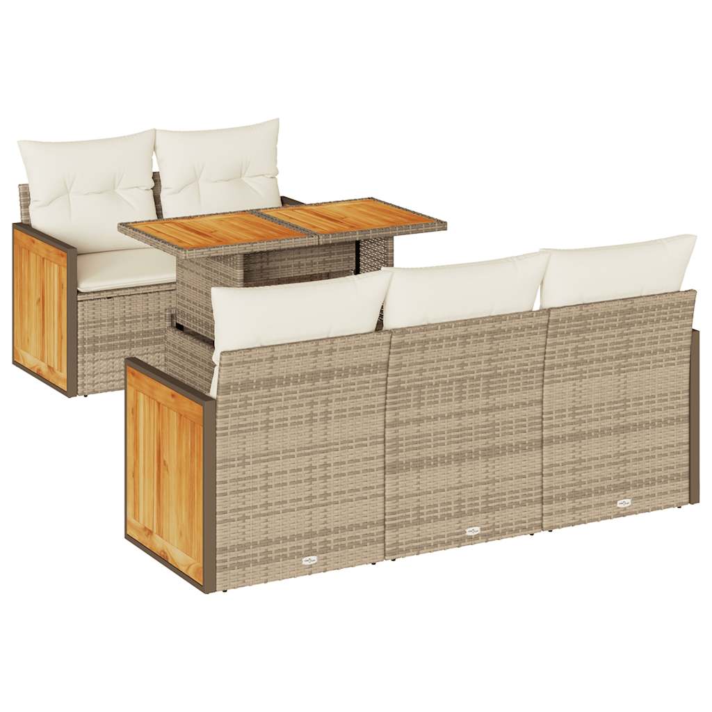 6-delige Loungeset met kussens poly rattan acacia beige is nu te koop bij PeponiXL, paradijselijk wonen!