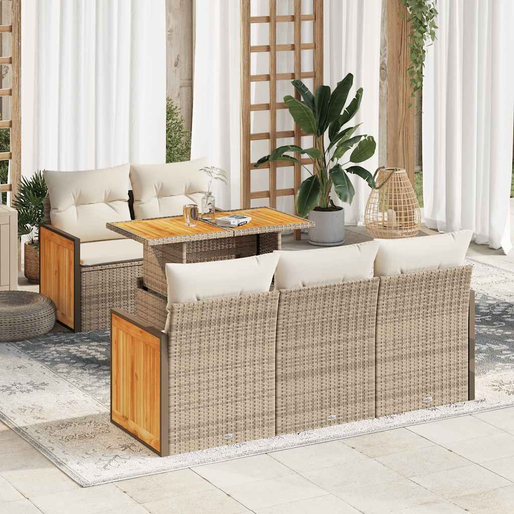 6-delige Loungeset met kussens poly rattan acacia beige is nu te koop bij PeponiXL, paradijselijk wonen!