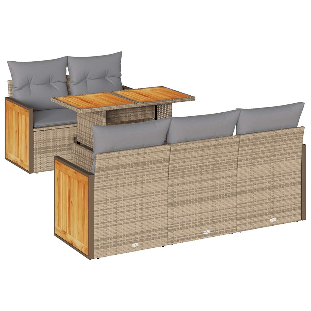 6-delige Loungeset met kussens poly rattan acacia beige is nu te koop bij PeponiXL, paradijselijk wonen!
