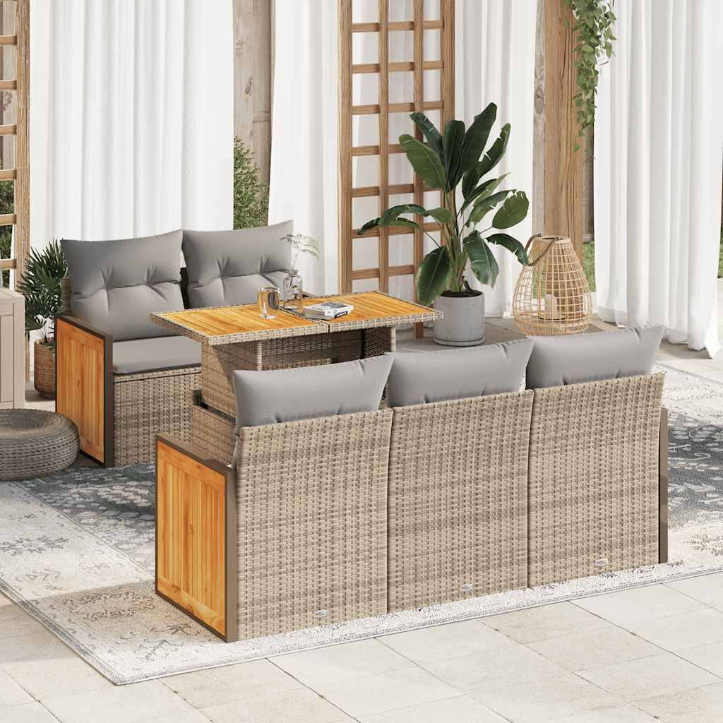 6-delige Loungeset met kussens poly rattan acacia beige is nu te koop bij PeponiXL, paradijselijk wonen!