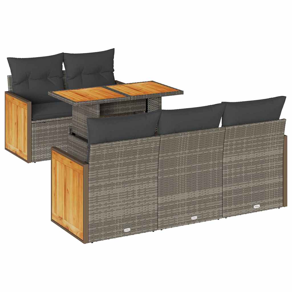 6-delige Loungeset met kussens poly rattan acacia grijs is nu te koop bij PeponiXL, paradijselijk wonen!