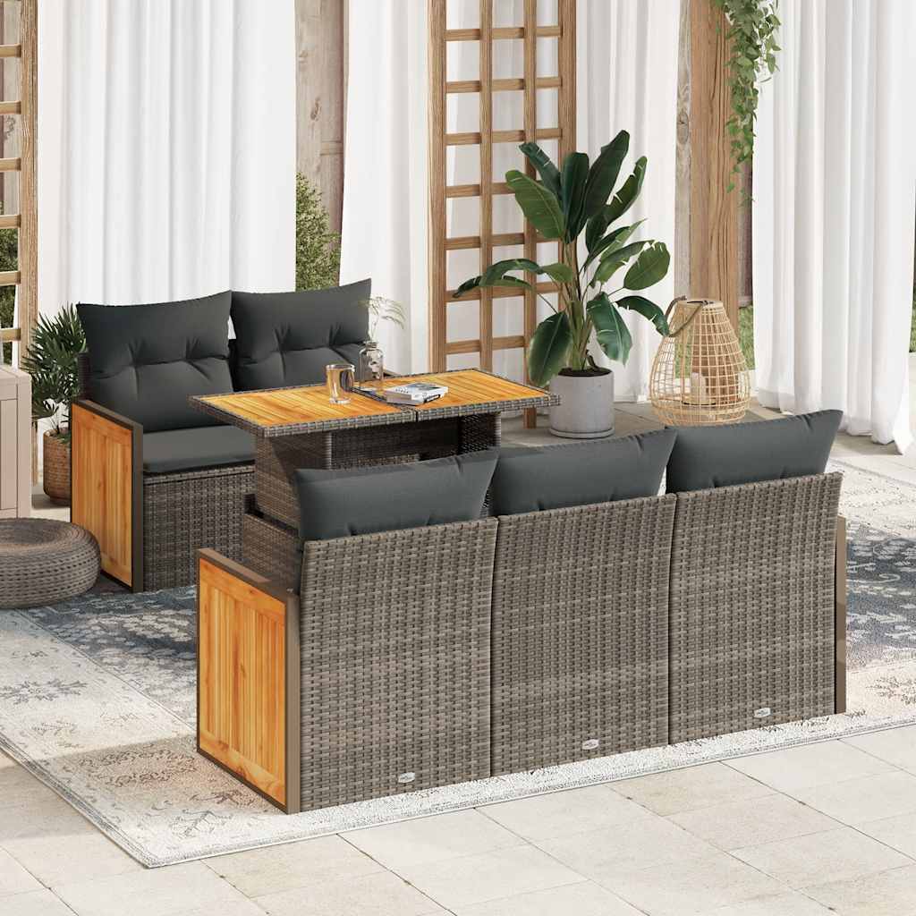 6-delige Loungeset met kussens poly rattan acacia grijs is nu te koop bij PeponiXL, paradijselijk wonen!