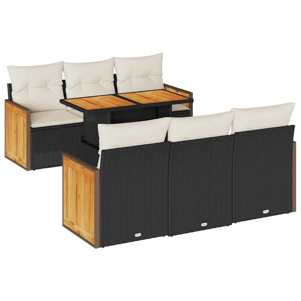 7-delige Loungeset met kussens poly rattan acacia zwart is nu te koop bij PeponiXL, paradijselijk wonen!