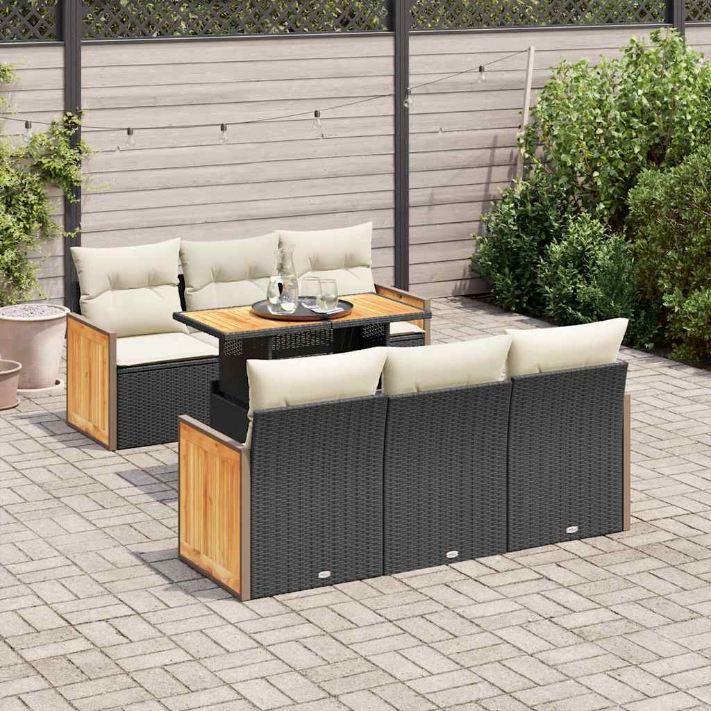 7-delige Loungeset met kussens poly rattan acacia zwart is nu te koop bij PeponiXL, paradijselijk wonen!
