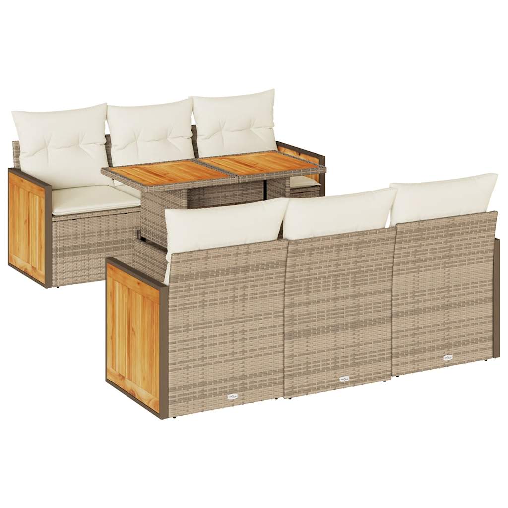 7-delige Loungeset met kussens poly rattan acacia beige is nu te koop bij PeponiXL, paradijselijk wonen!